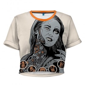Женская футболка 3D укороченная с принтом Мир дикого запада 6 в Новосибирске, 100% полиэстер | круглая горловина, длина футболки до линии талии, рукава с отворотами | westworld | западный мир | мир дикого запада