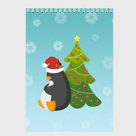 Скетчбук с принтом Новогодний пингвинчик в Новосибирске, 100% бумага
 | 48 листов, плотность листов — 100 г/м2, плотность картонной обложки — 250 г/м2. Листы скреплены сверху удобной пружинной спиралью | Тематика изображения на принте: елка | новый год | пингвин