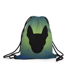 Рюкзак-мешок 3D с принтом силуэт Бультерьера в Новосибирске, 100% полиэстер | плотность ткани — 200 г/м2, размер — 35 х 45 см; лямки — толстые шнурки, застежка на шнуровке, без карманов и подкладки | зеленый | силуэт | синий | собака | черный