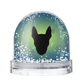 Снежный шар с принтом силуэт Бультерьера в Новосибирске, Пластик | Изображение внутри шара печатается на глянцевой фотобумаге с двух сторон | зеленый | силуэт | синий | собака | черный