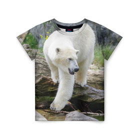 Детская футболка 3D с принтом Белый медведь в Новосибирске, 100% гипоаллергенный полиэфир | прямой крой, круглый вырез горловины, длина до линии бедер, чуть спущенное плечо, ткань немного тянется | арктика