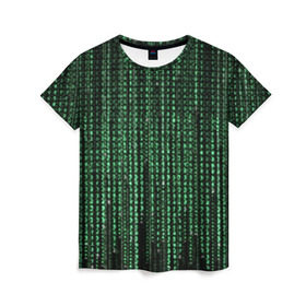 Женская футболка 3D с принтом Матрица в Новосибирске, 100% полиэфир ( синтетическое хлопкоподобное полотно) | прямой крой, круглый вырез горловины, длина до линии бедер | атака | буквы | виртуальный мир | вирус | гаджет | девайс | иероглифы | интернет | компьютер | матрица | паутина | программист | сеть | символы | софт | хакер | цифры