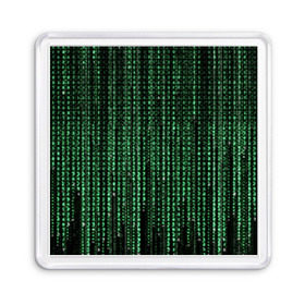 Магнит 55*55 с принтом Матрица в Новосибирске, Пластик | Размер: 65*65 мм; Размер печати: 55*55 мм | Тематика изображения на принте: атака | буквы | виртуальный мир | вирус | гаджет | девайс | иероглифы | интернет | компьютер | матрица | паутина | программист | сеть | символы | софт | хакер | цифры