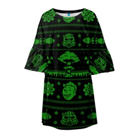 Детское платье 3D с принтом Ядерная зима в Новосибирске, 100% полиэстер | прямой силуэт, чуть расширенный к низу. Круглая горловина, на рукавах — воланы | atom | bomb | boy | fallout | radioactive | vault | wasteland | атом | бой | бомба | волт | мальчик | новый год | радиация | рождество | фоллаут | ядерная