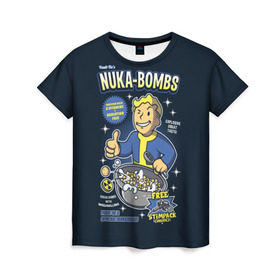Женская футболка 3D с принтом Nuka Bombs в Новосибирске, 100% полиэфир ( синтетическое хлопкоподобное полотно) | прямой крой, круглый вырез горловины, длина до линии бедер | atom | bomb | boy | fallout | radioactive | vault | wasteland | атом | бой | бомба | волт | мальчик | радиация | фоллаут | ядерная