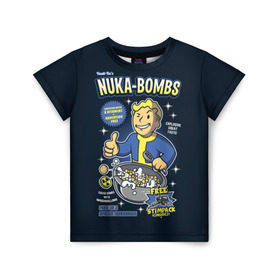 Детская футболка 3D с принтом Nuka Bombs в Новосибирске, 100% гипоаллергенный полиэфир | прямой крой, круглый вырез горловины, длина до линии бедер, чуть спущенное плечо, ткань немного тянется | atom | bomb | boy | fallout | radioactive | vault | wasteland | атом | бой | бомба | волт | мальчик | радиация | фоллаут | ядерная