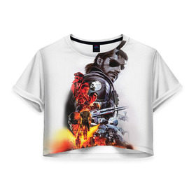 Женская футболка 3D укороченная с принтом Metal gear solid 2 в Новосибирске, 100% полиэстер | круглая горловина, длина футболки до линии талии, рукава с отворотами | metal gear | metal gear solid | игры | метал гир | метал гир солид