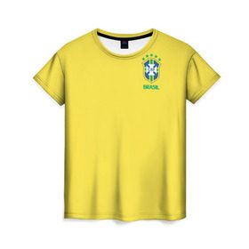 Женская футболка 3D с принтом Сборная Бразилии в Новосибирске, 100% полиэфир ( синтетическое хлопкоподобное полотно) | прямой крой, круглый вырез горловины, длина до линии бедер | brazil | америка | бразилия