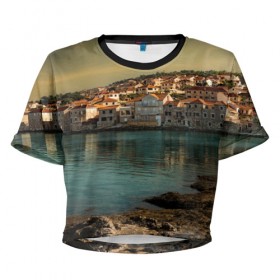 Женская футболка 3D укороченная с принтом Хорватия в Новосибирске, 100% полиэстер | круглая горловина, длина футболки до линии талии, рукава с отворотами | город | пейзаж