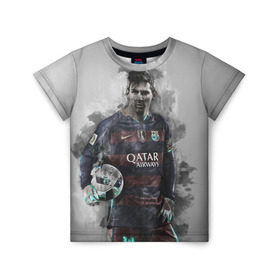 Детская футболка 3D с принтом Lionel Messi в Новосибирске, 100% гипоаллергенный полиэфир | прямой крой, круглый вырез горловины, длина до линии бедер, чуть спущенное плечо, ткань немного тянется | лионель | месси