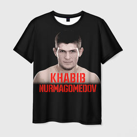 Мужская футболка 3D с принтом Хабиб Нурмагомедов в Новосибирске, 100% полиэфир | прямой крой, круглый вырез горловины, длина до линии бедер | ufc