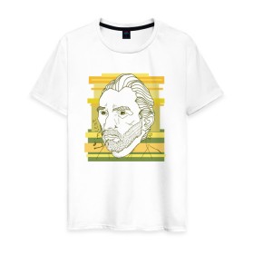 Мужская футболка хлопок с принтом Ван Гог в Новосибирске, 100% хлопок | прямой крой, круглый вырез горловины, длина до линии бедер, слегка спущенное плечо. | ван гог | геометрия | глаз | знаенитость | лайнворк | мода | рисунок | тату | художник