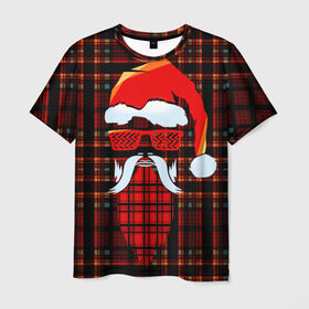 Мужская футболка 3D с принтом Санта хипстер в Новосибирске, 100% полиэфир | прямой крой, круглый вырез горловины, длина до линии бедер | борода | зима | новый год | очки | праздник | рождество | санта | хипстер