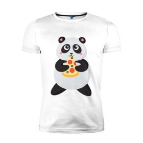 Мужская футболка премиум с принтом Панда обжора в Новосибирске, 92% хлопок, 8% лайкра | приталенный силуэт, круглый вырез ворота, длина до линии бедра, короткий рукав | обжора | панда | пицца