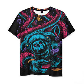 Мужская футболка 3D с принтом Космический осьминог в Новосибирске, 100% полиэфир | прямой крой, круглый вырез горловины, длина до линии бедер | astro | cosmo | galaxy | kraken | octopus | space | астронавт | галактика | космонавт | космос | кракен | осьминог