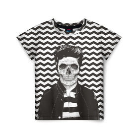 Детская футболка 3D с принтом Мертвый модник в Новосибирске, 100% гипоаллергенный полиэфир | прямой крой, круглый вырез горловины, длина до линии бедер, чуть спущенное плечо, ткань немного тянется | bone | death | fashion | hipster | skelet | skull | кости | мода | скелет | темный | хипстер | череп