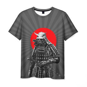 Мужская футболка 3D с принтом Мертвый самурай в Новосибирске, 100% полиэфир | прямой крой, круглый вырез горловины, длина до линии бедер | Тематика изображения на принте: bone | japan | samurai | skelet | skull | warrior | воин | катана | кости | меч | самурай | скелет | череп | япония