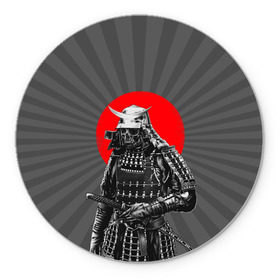 Коврик круглый с принтом Мертвый самурай в Новосибирске, резина и полиэстер | круглая форма, изображение наносится на всю лицевую часть | Тематика изображения на принте: bone | japan | samurai | skelet | skull | warrior | воин | катана | кости | меч | самурай | скелет | череп | япония