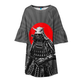Детское платье 3D с принтом Мертвый самурай в Новосибирске, 100% полиэстер | прямой силуэт, чуть расширенный к низу. Круглая горловина, на рукавах — воланы | bone | japan | samurai | skelet | skull | warrior | воин | катана | кости | меч | самурай | скелет | череп | япония
