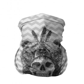 Бандана-труба 3D с принтом Мертвый шаман в Новосибирске, 100% полиэстер, ткань с особыми свойствами — Activecool | плотность 150‒180 г/м2; хорошо тянется, но сохраняет форму | Тематика изображения на принте: bear | bone | dark | magic | shaman | skelet | skull | witch | кости | маг | медведь | скелет | череп | шаман