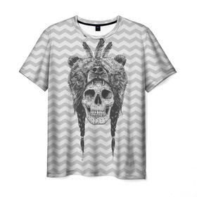 Мужская футболка 3D с принтом Мертвый шаман в Новосибирске, 100% полиэфир | прямой крой, круглый вырез горловины, длина до линии бедер | Тематика изображения на принте: bear | bone | dark | magic | shaman | skelet | skull | witch | кости | маг | медведь | скелет | череп | шаман