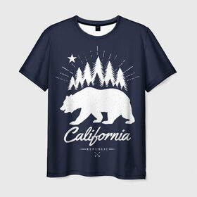 Мужская футболка 3D с принтом California Republic в Новосибирске, 100% полиэфир | прямой крой, круглый вырез горловины, длина до линии бедер | Тематика изображения на принте: america | bear | california | united states | usa | америка | калифорния | медведь | сша | штаты