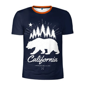 Мужская футболка 3D спортивная с принтом California Republic в Новосибирске, 100% полиэстер с улучшенными характеристиками | приталенный силуэт, круглая горловина, широкие плечи, сужается к линии бедра | america | bear | california | united states | usa | америка | калифорния | медведь | сша | штаты