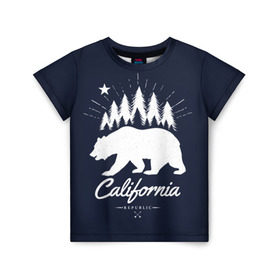 Детская футболка 3D с принтом California Republic в Новосибирске, 100% гипоаллергенный полиэфир | прямой крой, круглый вырез горловины, длина до линии бедер, чуть спущенное плечо, ткань немного тянется | Тематика изображения на принте: america | bear | california | united states | usa | америка | калифорния | медведь | сша | штаты