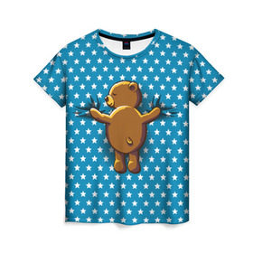 Женская футболка 3D с принтом Медвежьи объятия в Новосибирске, 100% полиэфир ( синтетическое хлопкоподобное полотно) | прямой крой, круглый вырез горловины, длина до линии бедер | bear | beast | kid | love | teddy | toy | звезды | зверь | игрушка | любовь | медведь | мишка