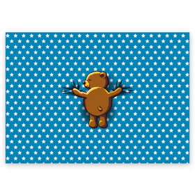 Поздравительная открытка с принтом Медвежьи объятия в Новосибирске, 100% бумага | плотность бумаги 280 г/м2, матовая, на обратной стороне линовка и место для марки
 | Тематика изображения на принте: bear | beast | kid | love | teddy | toy | звезды | зверь | игрушка | любовь | медведь | мишка