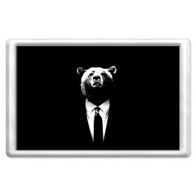 Магнит 45*70 с принтом Медведь бизнесмен в Новосибирске, Пластик | Размер: 78*52 мм; Размер печати: 70*45 | animal | bear | beast | business | suit | бизнес | джентльмен | животное | зверь | медведь | смокинг