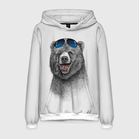 Мужская толстовка 3D с принтом Счастливый медведь в Новосибирске, 100% полиэстер | двухслойный капюшон со шнурком для регулировки, мягкие манжеты на рукавах и по низу толстовки, спереди карман-кенгуру с мягким внутренним слоем. | Тематика изображения на принте: animal | bear | beast | fashion | funny | животное | зверь | медведь | мода | радость | счастье