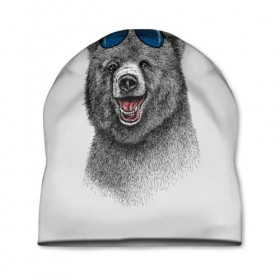 Шапка 3D с принтом Счастливый медведь в Новосибирске, 100% полиэстер | универсальный размер, печать по всей поверхности изделия | Тематика изображения на принте: animal | bear | beast | fashion | funny | животное | зверь | медведь | мода | радость | счастье