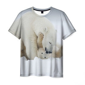 Мужская футболка 3D с принтом Идиллия в Новосибирске, 100% полиэфир | прямой крой, круглый вырез горловины, длина до линии бедер | Тематика изображения на принте: айсберг | арктика | животные | лёд | медведи | природа | север | снег