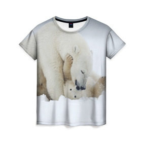 Женская футболка 3D с принтом Идиллия в Новосибирске, 100% полиэфир ( синтетическое хлопкоподобное полотно) | прямой крой, круглый вырез горловины, длина до линии бедер | айсберг | арктика | животные | лёд | медведи | природа | север | снег