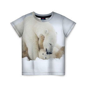 Детская футболка 3D с принтом Идиллия в Новосибирске, 100% гипоаллергенный полиэфир | прямой крой, круглый вырез горловины, длина до линии бедер, чуть спущенное плечо, ткань немного тянется | Тематика изображения на принте: айсберг | арктика | животные | лёд | медведи | природа | север | снег