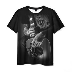 Мужская футболка 3D с принтом Гитарист в Новосибирске, 100% полиэфир | прямой крой, круглый вырез горловины, длина до линии бедер | rock | гитара | рок | рок жив | рок музыка | русский рок