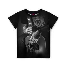 Детская футболка 3D с принтом Гитарист в Новосибирске, 100% гипоаллергенный полиэфир | прямой крой, круглый вырез горловины, длина до линии бедер, чуть спущенное плечо, ткань немного тянется | rock | гитара | рок | рок жив | рок музыка | русский рок