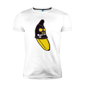 Мужская футболка премиум с принтом Банан в маске в Новосибирске, 92% хлопок, 8% лайкра | приталенный силуэт, круглый вырез ворота, длина до линии бедра, короткий рукав | 