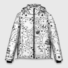 Мужская зимняя куртка 3D с принтом Котейки в Новосибирске, верх — 100% полиэстер; подкладка — 100% полиэстер; утеплитель — 100% полиэстер | длина ниже бедра, свободный силуэт Оверсайз. Есть воротник-стойка, отстегивающийся капюшон и ветрозащитная планка. 

Боковые карманы с листочкой на кнопках и внутренний карман на молнии. | cat | кот | котенок | котик | кошка | принт | рисунок