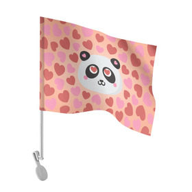Флаг для автомобиля с принтом Влюбленная панда в Новосибирске, 100% полиэстер | Размер: 30*21 см | любовь | панда | сердце