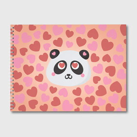 Альбом для рисования с принтом Влюбленная панда в Новосибирске, 100% бумага
 | матовая бумага, плотность 200 мг. | Тематика изображения на принте: любовь | панда | сердце