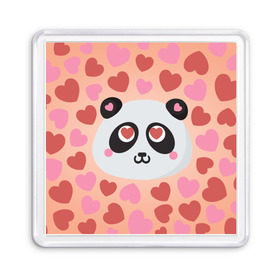 Магнит 55*55 с принтом Влюбленная панда в Новосибирске, Пластик | Размер: 65*65 мм; Размер печати: 55*55 мм | любовь | панда | сердце