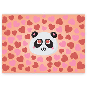 Поздравительная открытка с принтом Влюбленная панда в Новосибирске, 100% бумага | плотность бумаги 280 г/м2, матовая, на обратной стороне линовка и место для марки
 | Тематика изображения на принте: любовь | панда | сердце