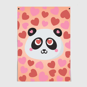 Постер с принтом Влюбленная панда в Новосибирске, 100% бумага
 | бумага, плотность 150 мг. Матовая, но за счет высокого коэффициента гладкости имеет небольшой блеск и дает на свету блики, но в отличии от глянцевой бумаги не покрыта лаком | любовь | панда | сердце