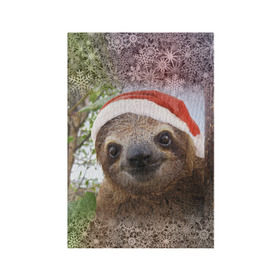 Обложка для паспорта матовая кожа с принтом Рождественский ленивец в Новосибирске, натуральная матовая кожа | размер 19,3 х 13,7 см; прозрачные пластиковые крепления | джунгли | животное | ленивый | лень | новый год | рождество | снег | снежинки | тропики | улыбка | шапка