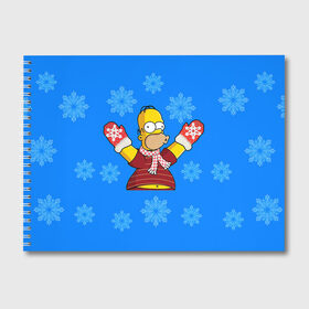 Альбом для рисования с принтом Симпсоны новогодние 2 в Новосибирске, 100% бумага
 | матовая бумага, плотность 200 мг. | Тематика изображения на принте: simpsons | барт | барт симпсон | гомер | гомер симпсон | новый год | симпсоны | снег | снежинки