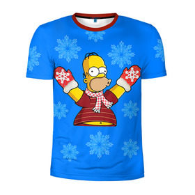 Мужская футболка 3D спортивная с принтом Симпсоны новогодние 2 в Новосибирске, 100% полиэстер с улучшенными характеристиками | приталенный силуэт, круглая горловина, широкие плечи, сужается к линии бедра | simpsons | барт | барт симпсон | гомер | гомер симпсон | новый год | симпсоны | снег | снежинки