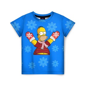 Детская футболка 3D с принтом Симпсоны новогодние 2 в Новосибирске, 100% гипоаллергенный полиэфир | прямой крой, круглый вырез горловины, длина до линии бедер, чуть спущенное плечо, ткань немного тянется | Тематика изображения на принте: simpsons | барт | барт симпсон | гомер | гомер симпсон | новый год | симпсоны | снег | снежинки