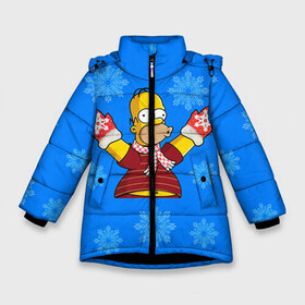 Зимняя куртка для девочек 3D с принтом Симпсоны новогодние 2 в Новосибирске, ткань верха — 100% полиэстер; подклад — 100% полиэстер, утеплитель — 100% полиэстер. | длина ниже бедра, удлиненная спинка, воротник стойка и отстегивающийся капюшон. Есть боковые карманы с листочкой на кнопках, утяжки по низу изделия и внутренний карман на молнии. 

Предусмотрены светоотражающий принт на спинке, радужный светоотражающий элемент на пуллере молнии и на резинке для утяжки. | simpsons | барт | барт симпсон | гомер | гомер симпсон | новый год | симпсоны | снег | снежинки